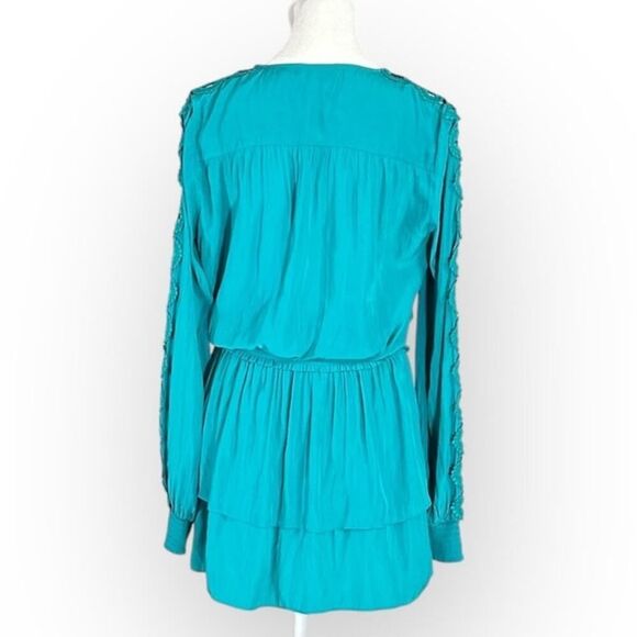 Ramy Brook Starling Dress Women's Small Teal Embellished-Sleeve Mini Smocked - Picture 3 of 13